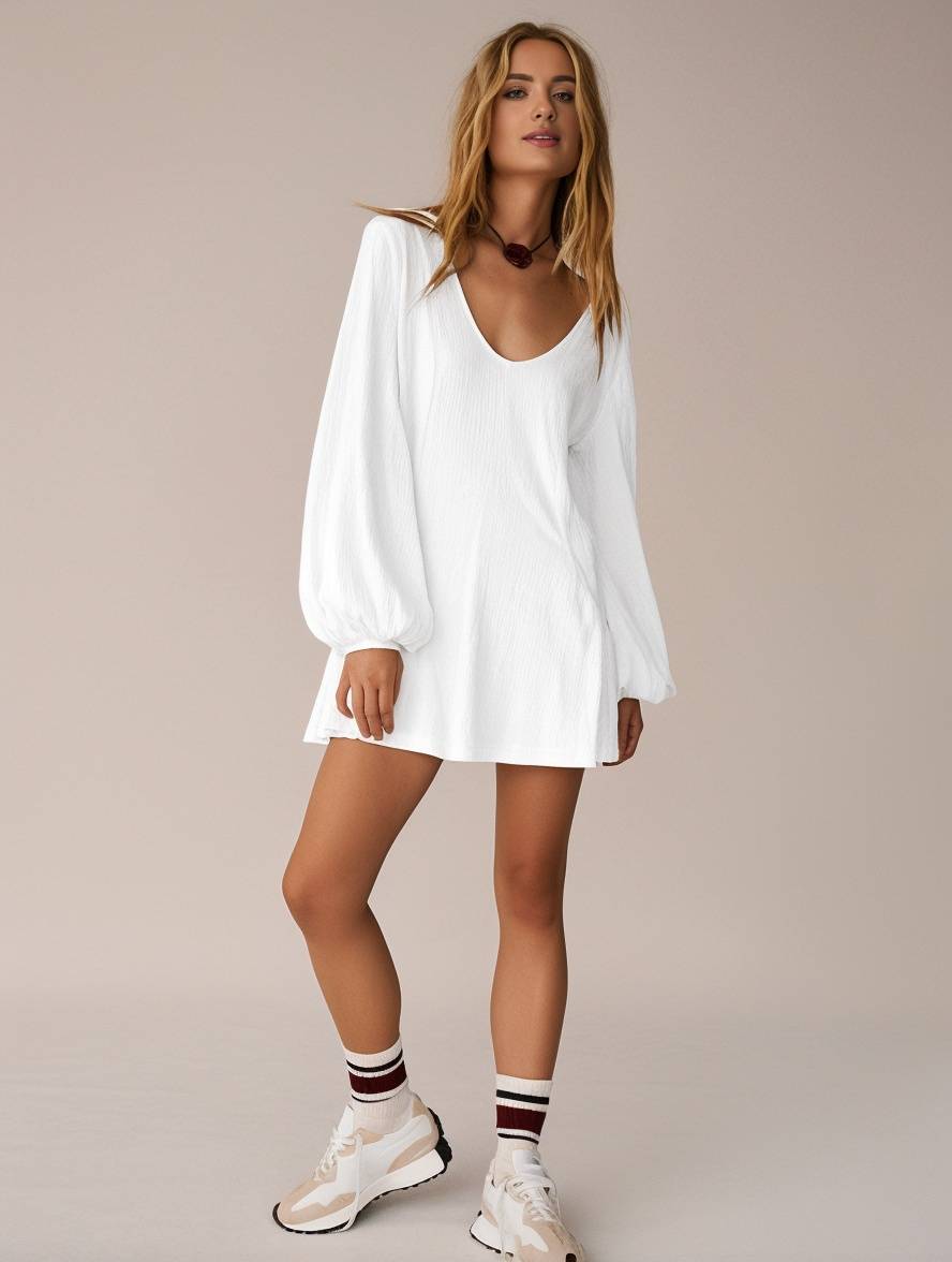 Heidi-Mode | Kurzarm Einfarbig mit Volant Taschen Damen Casual Elegant Mode Locker Lässig