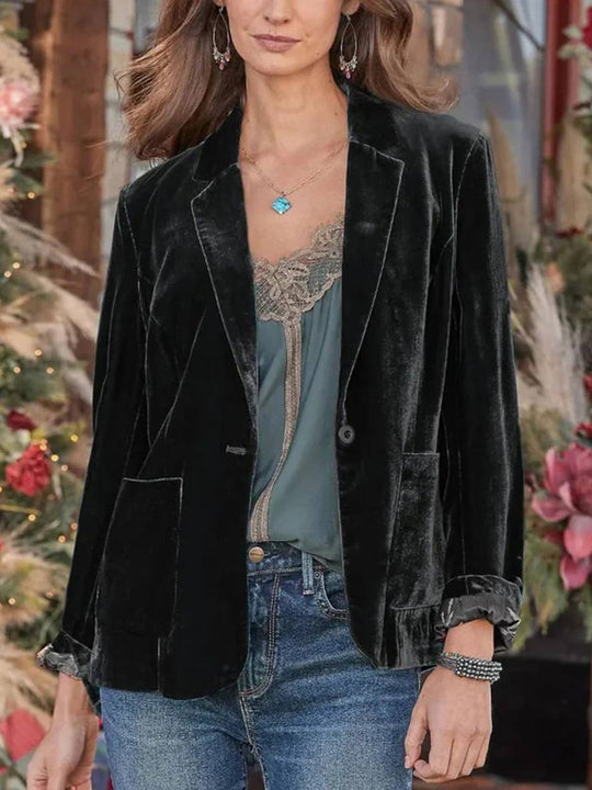 Heidi-Mode | Weinlese Samt Blazer mit Knopfleiste für Damen