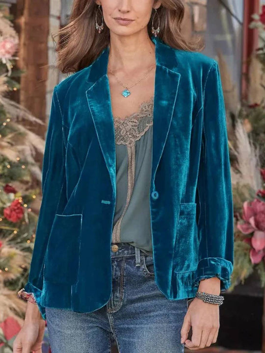 Heidi-Mode | Weinlese Samt Blazer mit Knopfleiste für Damen