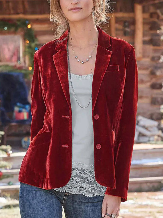 Heidi-Mode | Weinlese Samt Blazer mit Knopfleiste für Damen