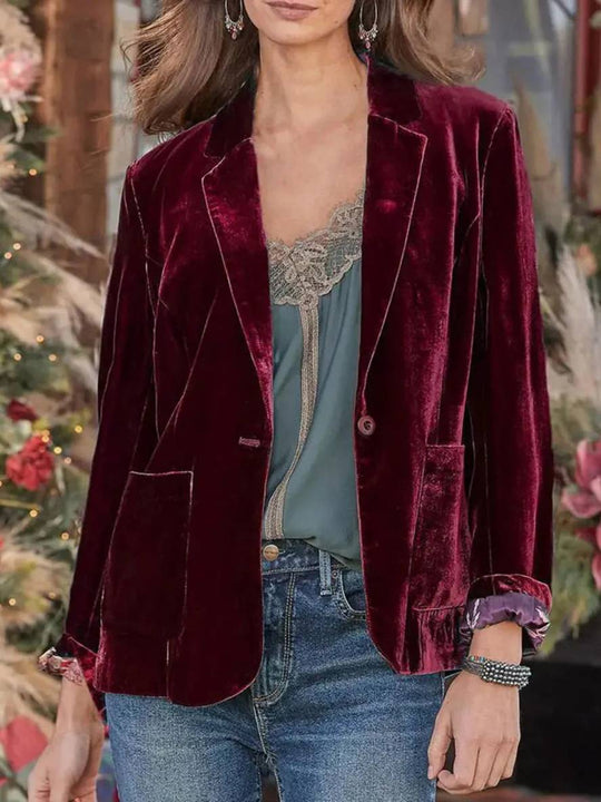 Heidi-Mode | Weinlese Samt Blazer mit Knopfleiste für Damen