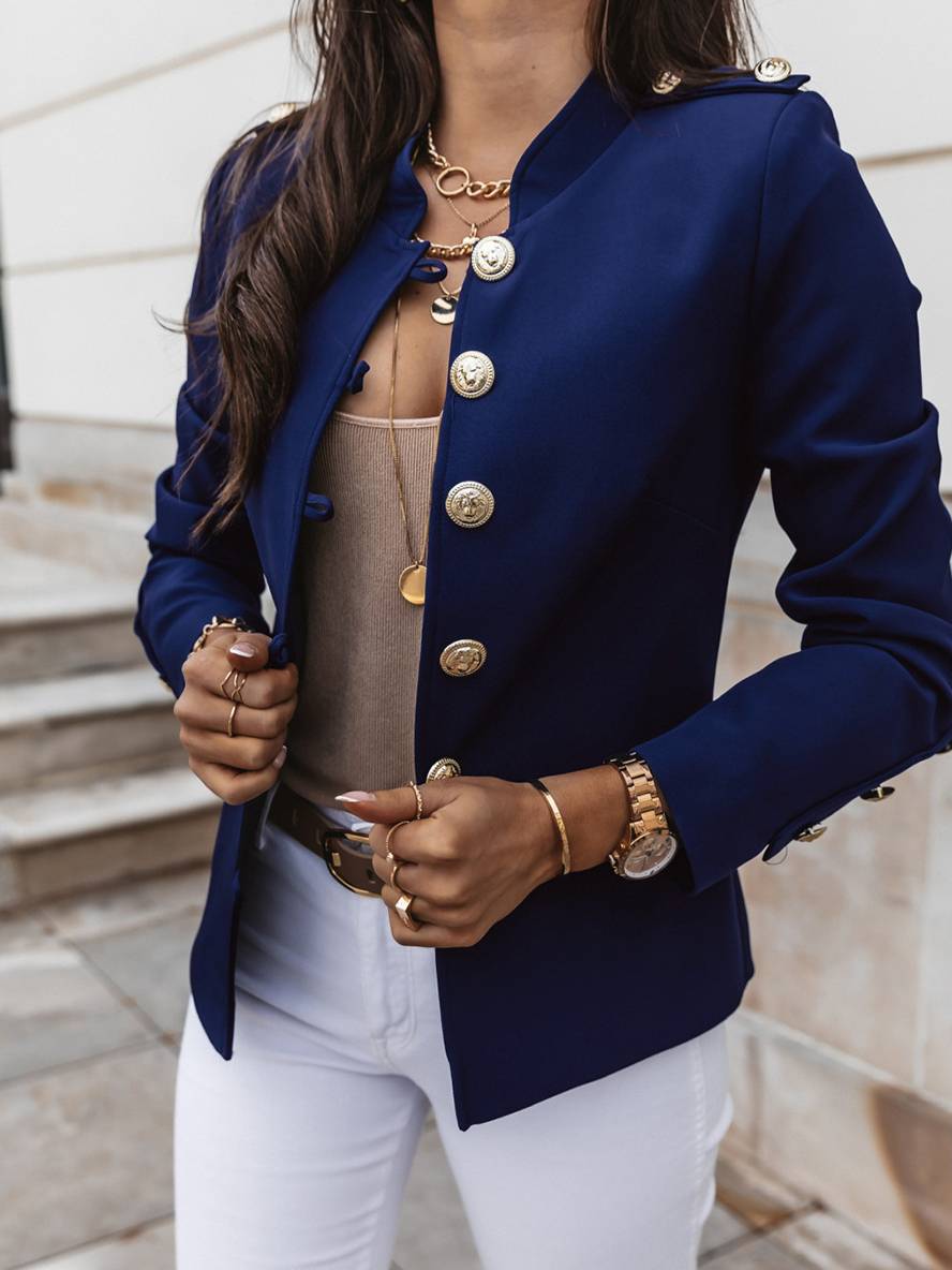 Heidi-Mode | Kurz Offiziersjackett mit Knopfkragen Damen Eleganter Blazer