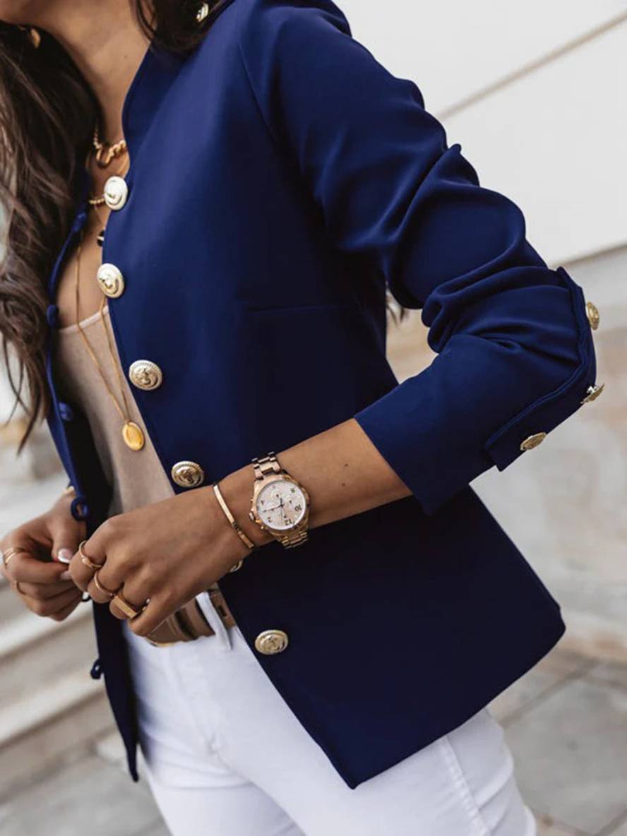 Heidi-Mode | Kurz Offiziersjackett mit Knopfkragen Damen Eleganter Blazer