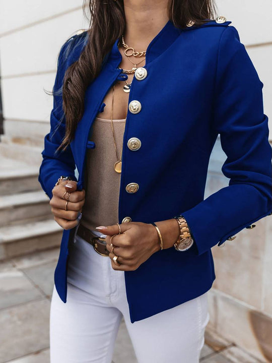 Heidi-Mode | Kurz Offiziersjackett mit Knopfkragen Damen Eleganter Blazer