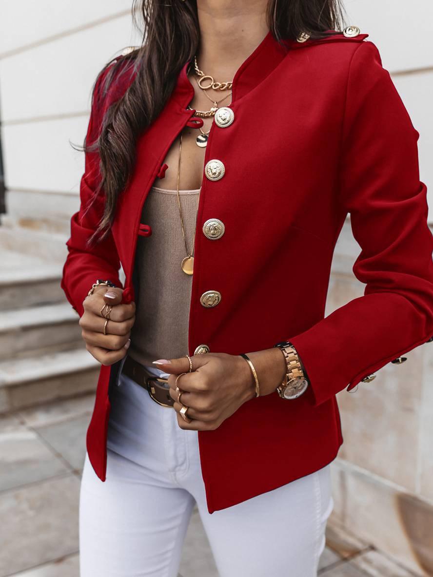Heidi-Mode | Kurz Offiziersjackett mit Knopfkragen Damen Eleganter Blazer