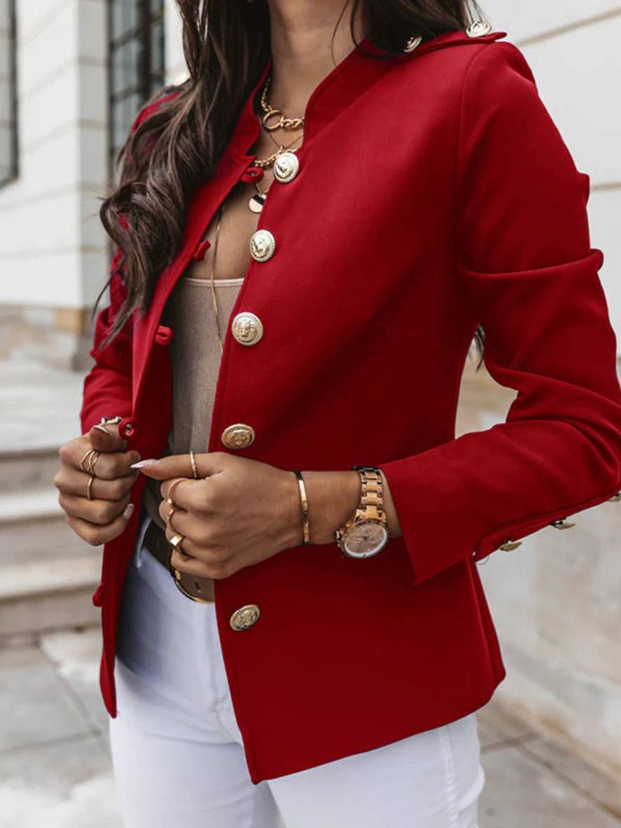 Heidi-Mode | Kurz Offiziersjackett mit Knopfkragen Damen Eleganter Blazer