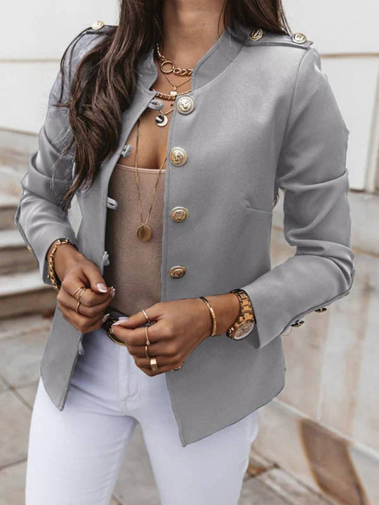 Heidi-Mode | Kurz Offiziersjackett mit Knopfkragen Damen Eleganter Blazer