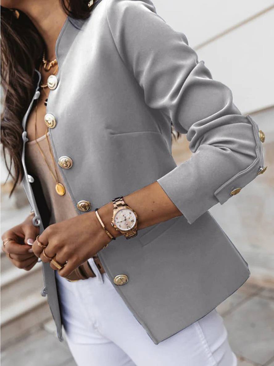 Heidi-Mode | Kurz Offiziersjackett mit Knopfkragen Damen Eleganter Blazer