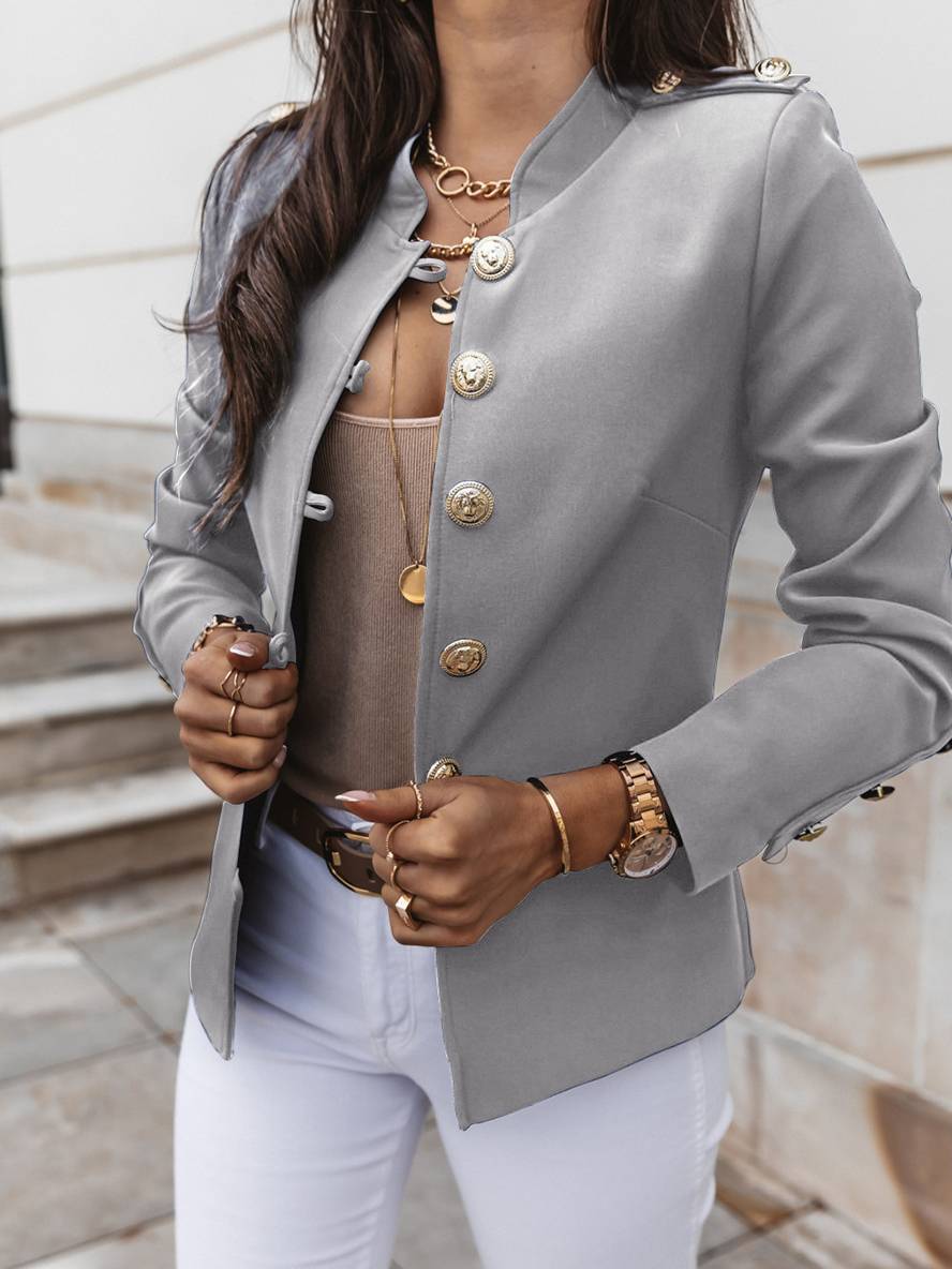 Heidi-Mode | Kurz Offiziersjackett mit Knopfkragen Damen Eleganter Blazer