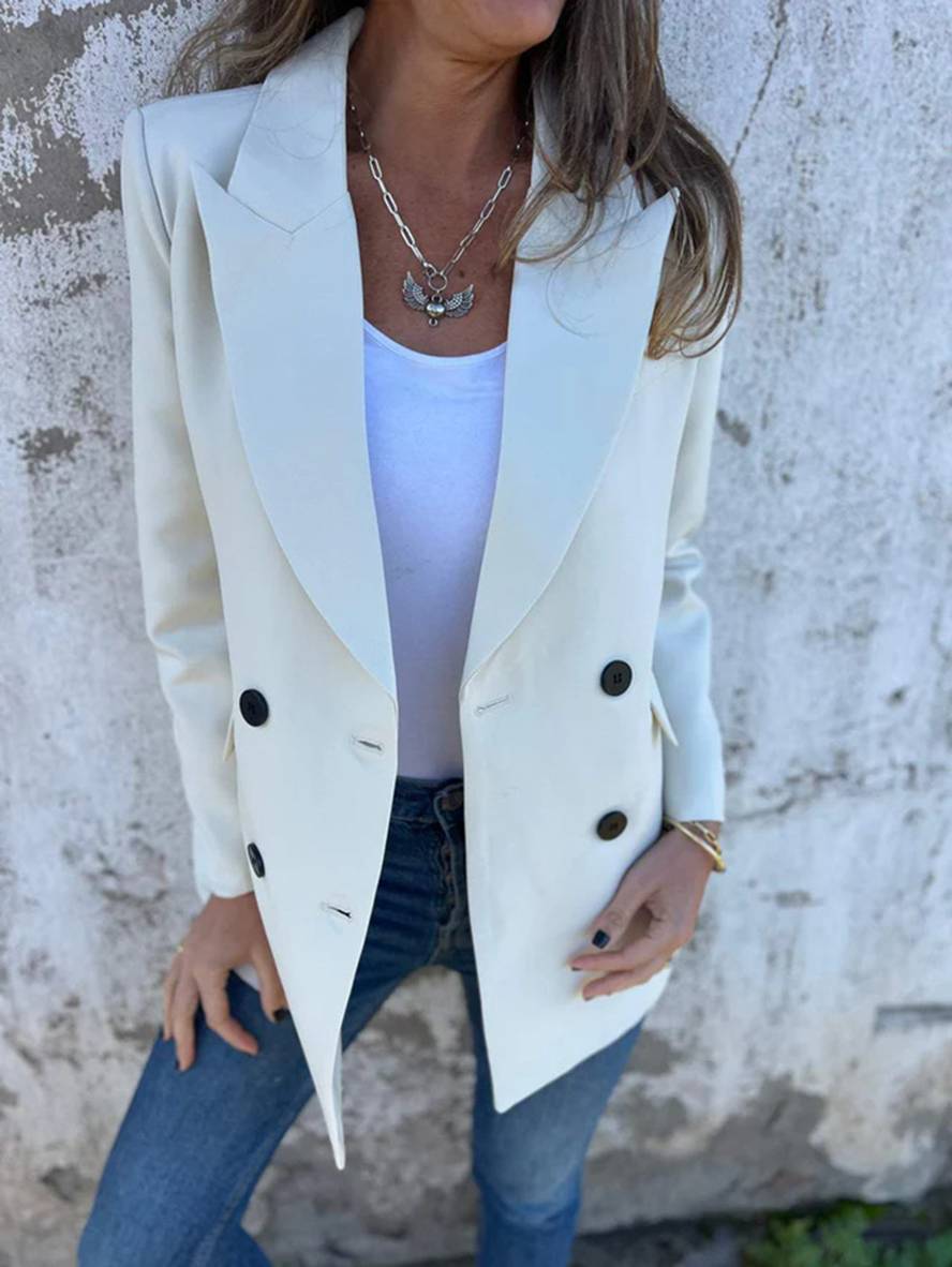 Heidi-Mode | Blazer Uni Farbe Doppelreihe Taschen Lange Ärmel Damen Elegante Freizeit Jacke Herbst