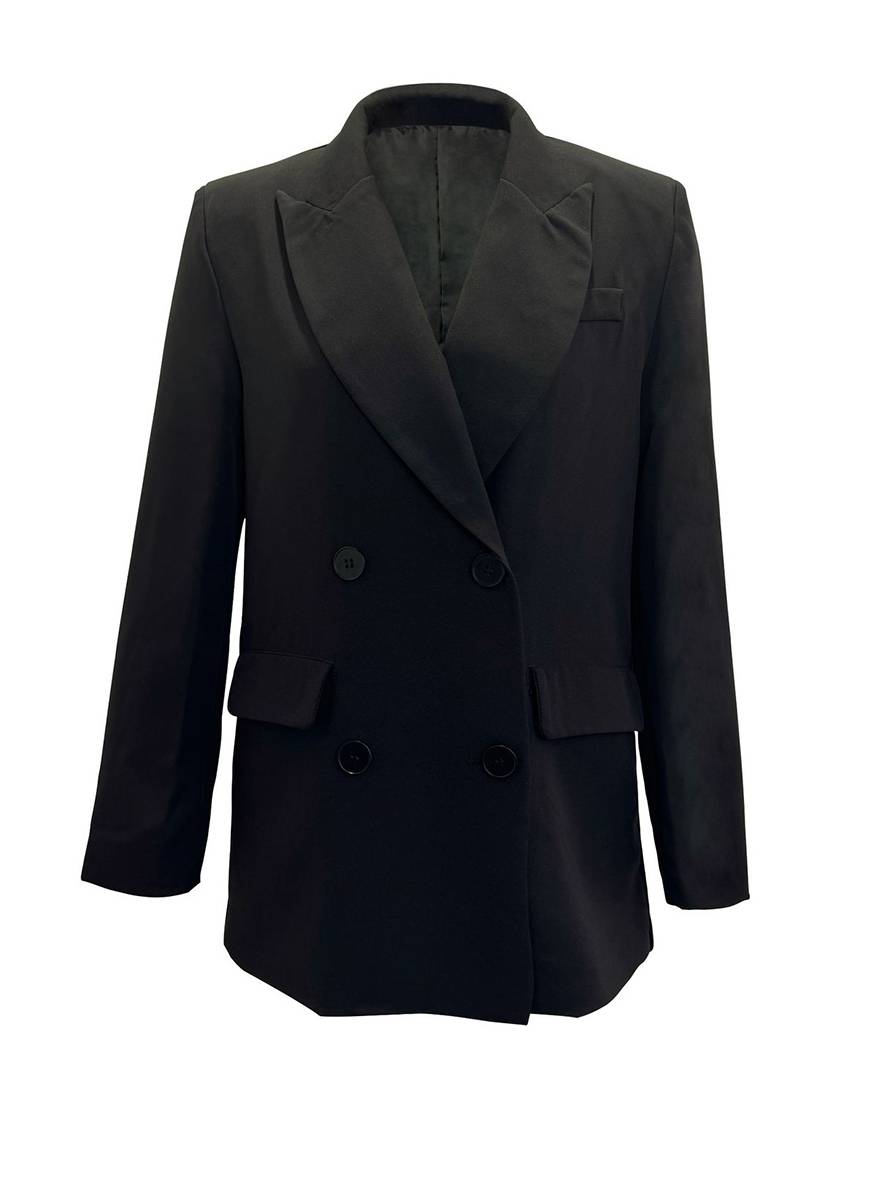 Heidi-Mode | Blazer Uni Farbe Doppelreihe Taschen Lange Ärmel Damen Elegante Freizeit Jacke Herbst