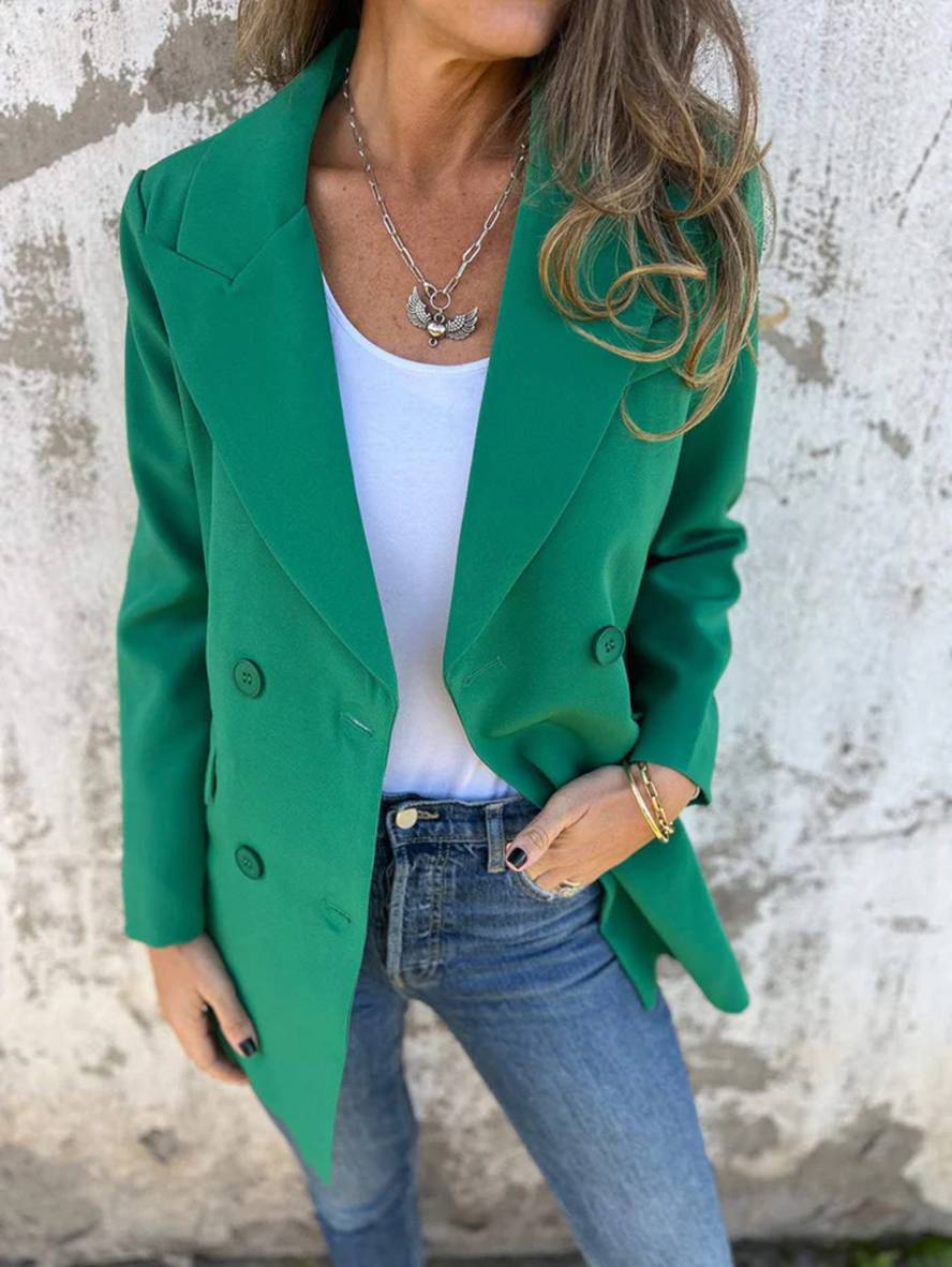 Heidi-Mode | Blazer Uni Farbe Doppelreihe Taschen Lange Ärmel Damen Elegante Freizeit Jacke Herbst