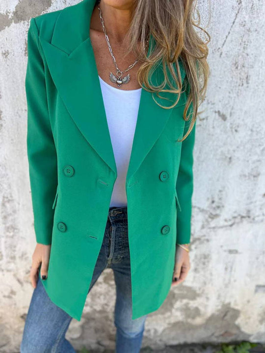 Heidi-Mode | Blazer Uni Farbe Doppelreihe Taschen Lange Ärmel Damen Elegante Freizeit Jacke Herbst