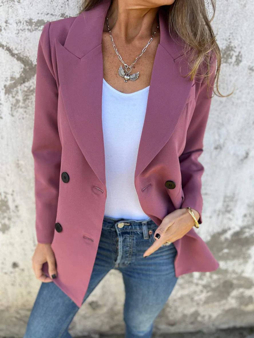 Heidi-Mode | Blazer Uni Farbe Doppelreihe Taschen Lange Ärmel Damen Elegante Freizeit Jacke Herbst