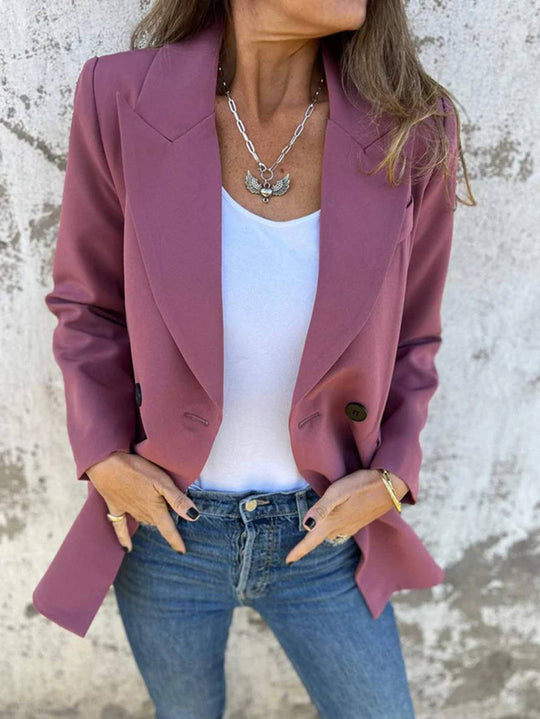 Heidi-Mode | Blazer Uni Farbe Doppelreihe Taschen Lange Ärmel Damen Elegante Freizeit Jacke Herbst