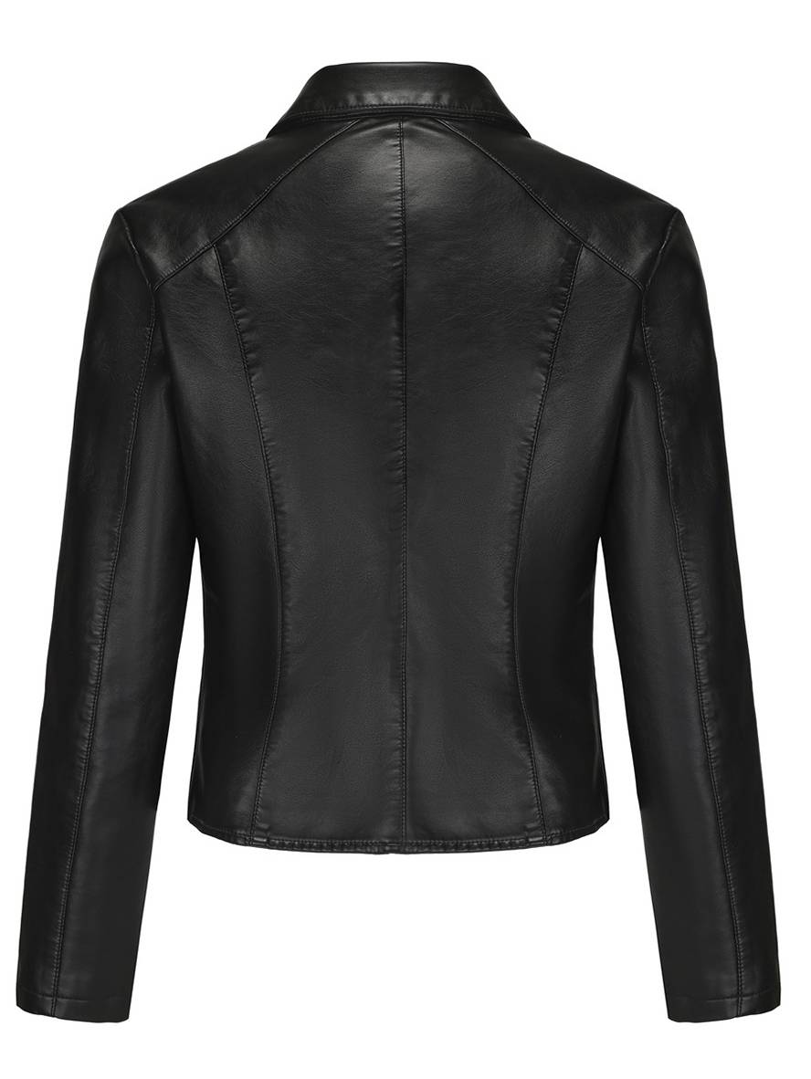 Heidi-Mode | Kurz Perfekt Jacke Kunstleder Knopfleiste Nieten Reverskragen Lange Ärmel Damen Freizeitmode Jacke Herbst