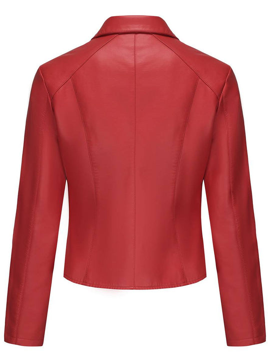 Heidi-Mode | Kurz Perfekt Jacke Kunstleder Knopfleiste Nieten Reverskragen Lange Ärmel Damen Freizeitmode Jacke Herbst