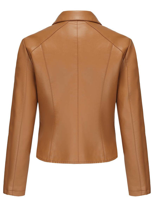 Heidi-Mode | Kurz Perfekt Jacke Kunstleder Knopfleiste Nieten Reverskragen Lange Ärmel Damen Freizeitmode Jacke Herbst