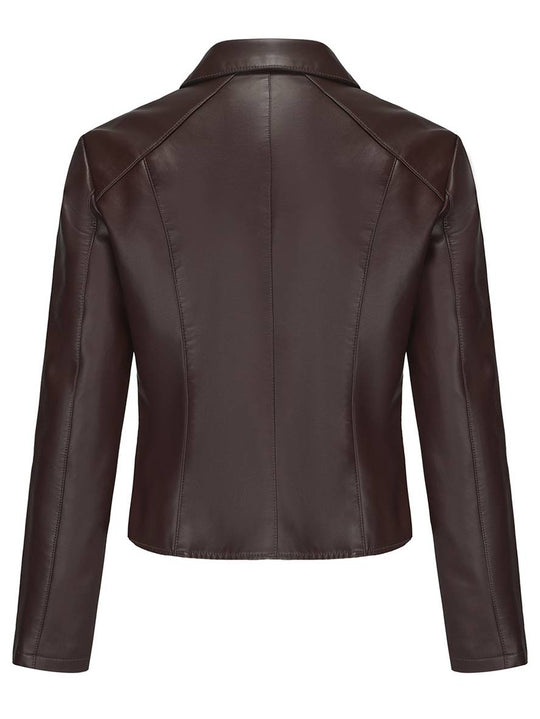 Heidi-Mode | Kurz Perfekt Jacke Kunstleder Knopfleiste Nieten Reverskragen Lange Ärmel Damen Freizeitmode Jacke Herbst