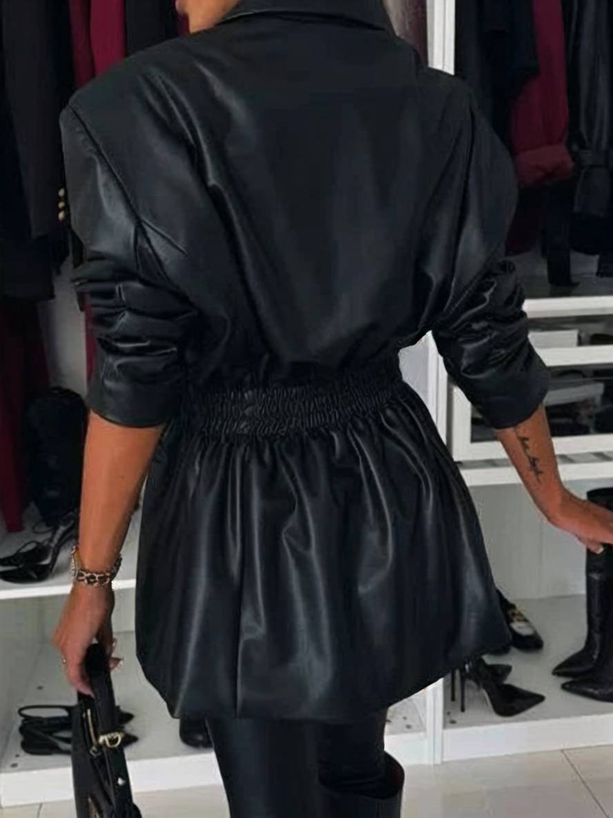 Heidi-Mode | Elegante Freizeitmode Damen Doppelreiher Langarm Kunstlederjacke