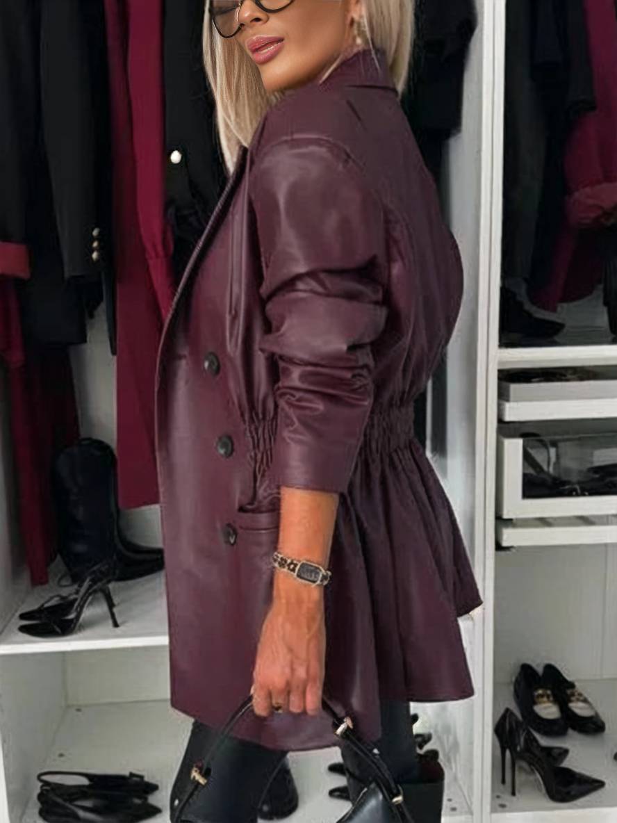 Heidi-Mode | Elegante Freizeitmode Damen Doppelreiher Langarm Kunstlederjacke