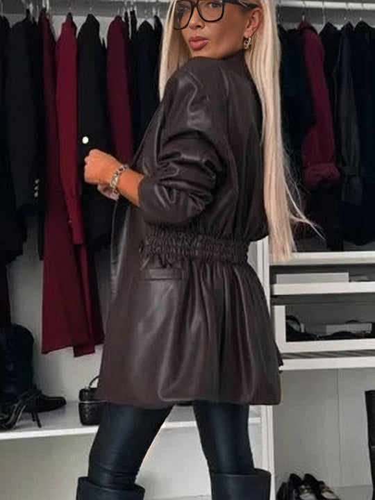 Heidi-Mode | Elegante Freizeitmode Damen Doppelreiher Langarm Kunstlederjacke