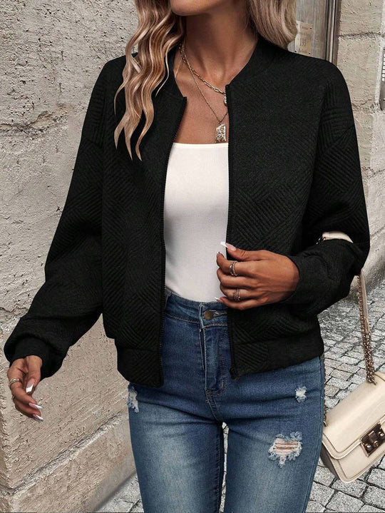 Heidi-Mode | Unifarbene Bomberjacke Rundkragen Baseballkragen Lange Ärmel Reißverschluss Damen Lässige Mode Herbstjacke