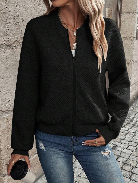 Heidi-Mode | Unifarbene Bomberjacke Rundkragen Baseballkragen Lange Ärmel Reißverschluss Damen Lässige Mode Herbstjacke