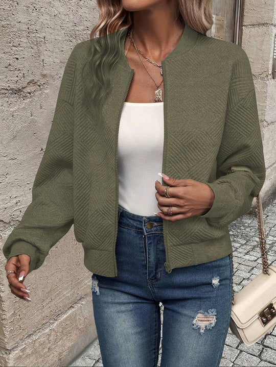 Heidi-Mode | Unifarbene Bomberjacke Rundkragen Baseballkragen Lange Ärmel Reißverschluss Damen Lässige Mode Herbstjacke