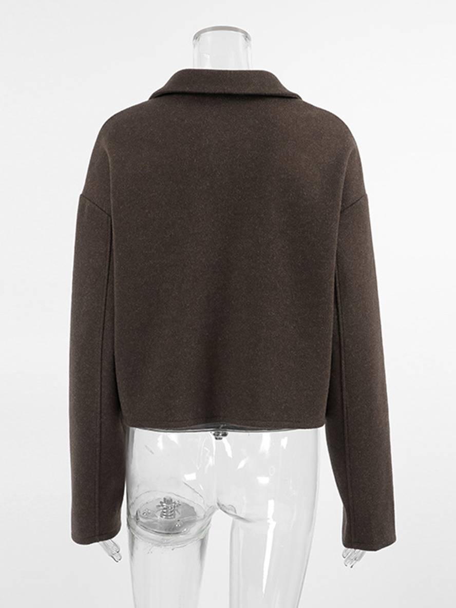 Heidi-Mode | Kurzjacke Unicolor Reißverschluss Polo Langarm Damen Elegant Casual Mode Winter Mantel