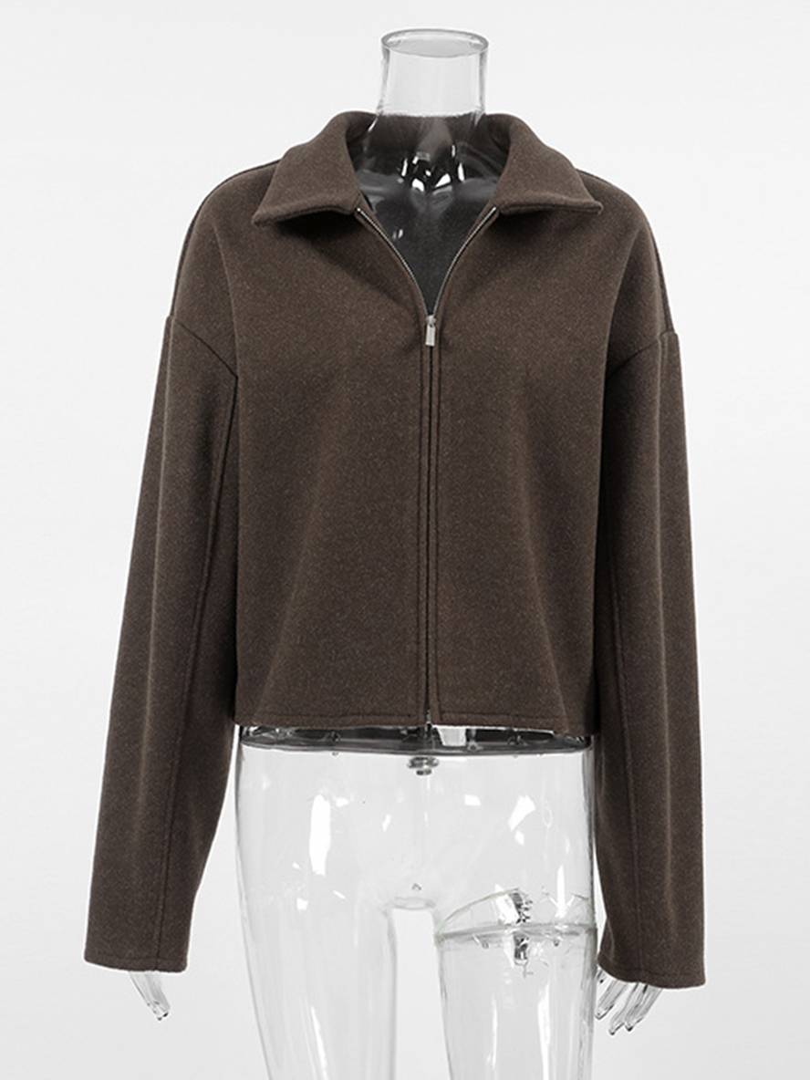 Heidi-Mode | Kurzjacke Unicolor Reißverschluss Polo Langarm Damen Elegant Casual Mode Winter Mantel