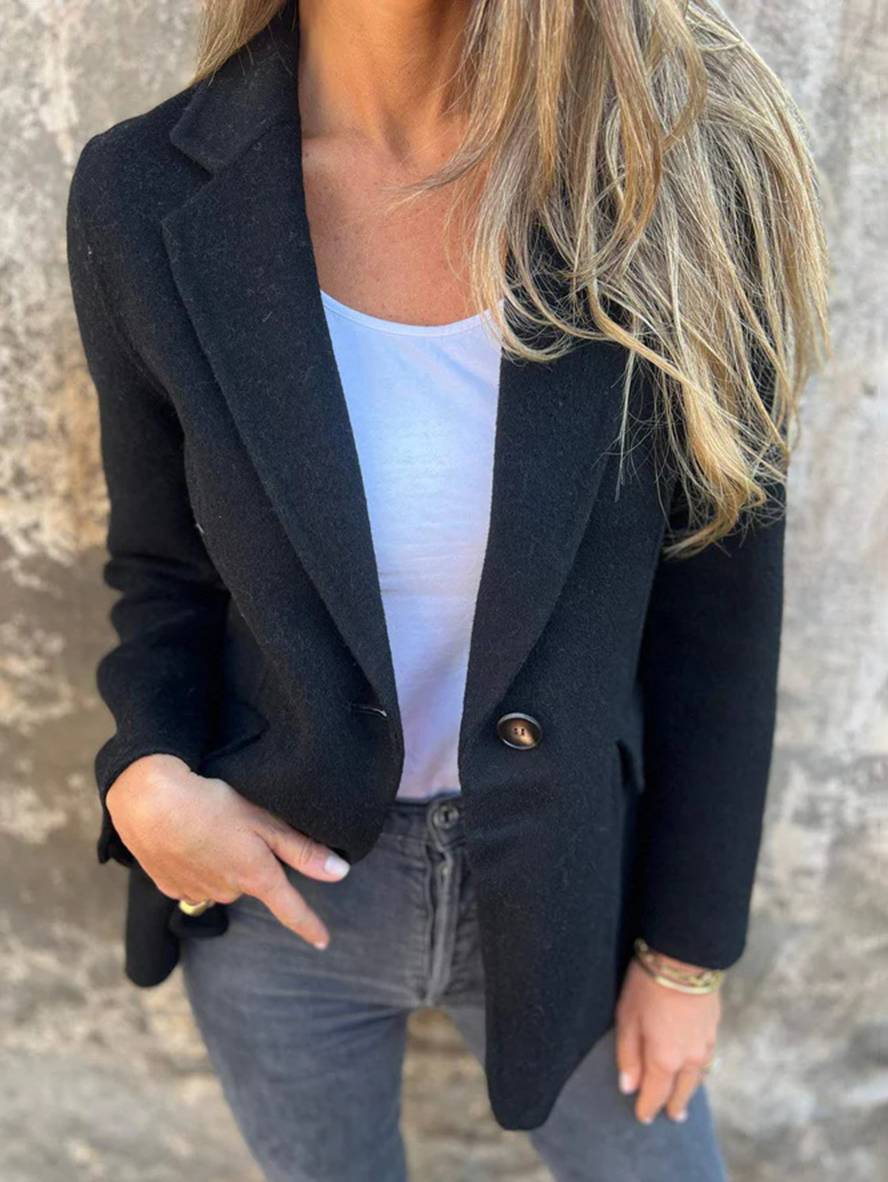 Heidi-Mode | Einfarbige Jacke mit Knöpfen Lange Ärmel Damen Elegant Lässig Mode Mantel Blazer
