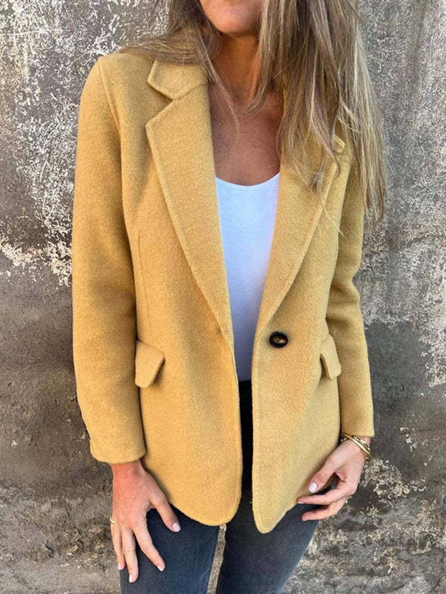 Heidi-Mode | Einfarbige Jacke mit Knöpfen Lange Ärmel Damen Elegant Lässig Mode Mantel Blazer