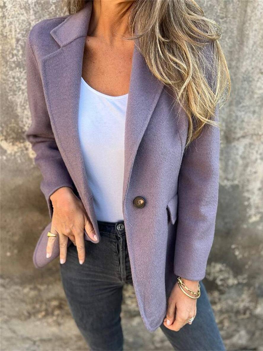 Heidi-Mode | Einfarbige Jacke mit Knöpfen Lange Ärmel Damen Elegant Lässig Mode Mantel Blazer