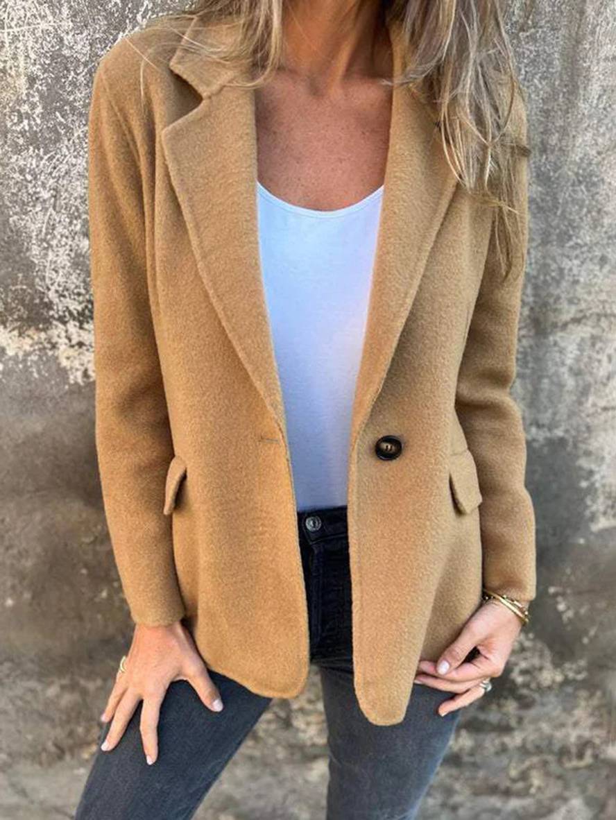 Heidi-Mode | Einfarbige Jacke mit Knöpfen Lange Ärmel Damen Elegant Lässig Mode Mantel Blazer