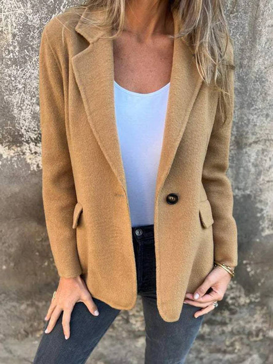 Heidi-Mode | Einfarbige Jacke mit Knöpfen Lange Ärmel Damen Elegant Lässig Mode Mantel Blazer