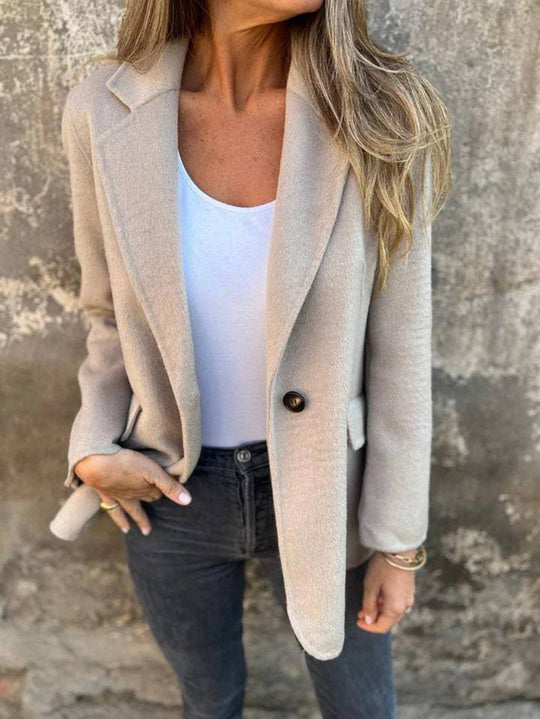 Heidi-Mode | Einfarbige Jacke mit Knöpfen Lange Ärmel Damen Elegant Lässig Mode Mantel Blazer