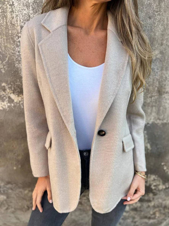 Heidi-Mode | Einfarbige Jacke mit Knöpfen Lange Ärmel Damen Elegant Lässig Mode Mantel Blazer