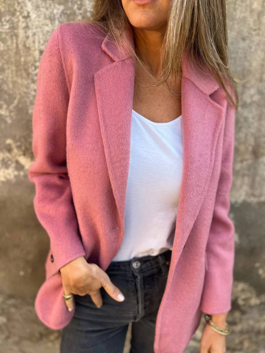 Heidi-Mode | Einfarbige Jacke mit Knöpfen Lange Ärmel Damen Elegant Lässig Mode Mantel Blazer