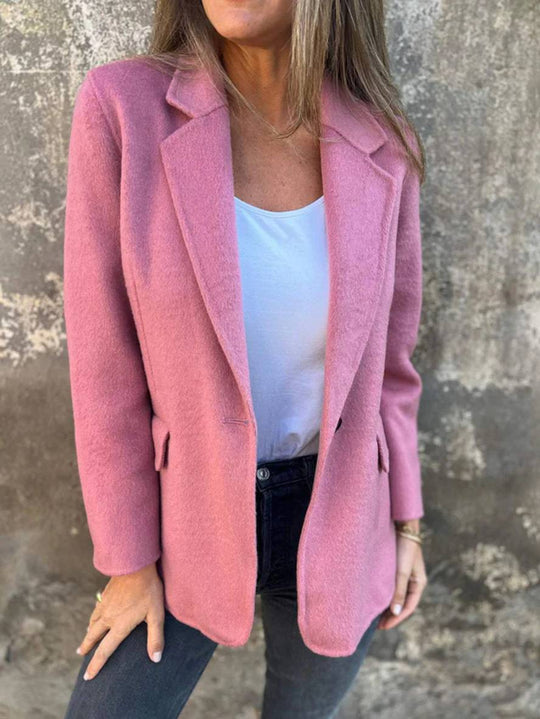 Heidi-Mode | Einfarbige Jacke mit Knöpfen Lange Ärmel Damen Elegant Lässig Mode Mantel Blazer