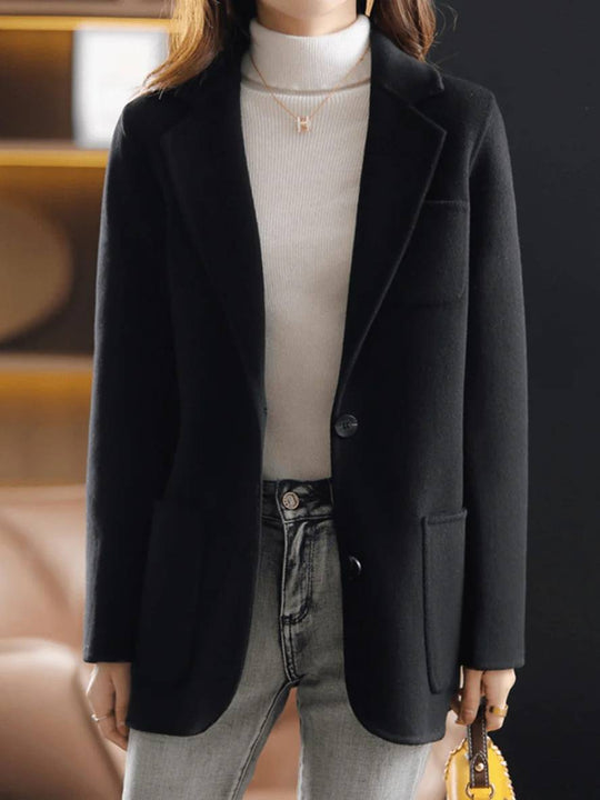 Heidi-Mode | Unifarbenes Wollmantel mit Knöpfen Taschen Reverskragen Lange Ärmel Winter Damen Eleganter Blazer Jacke
