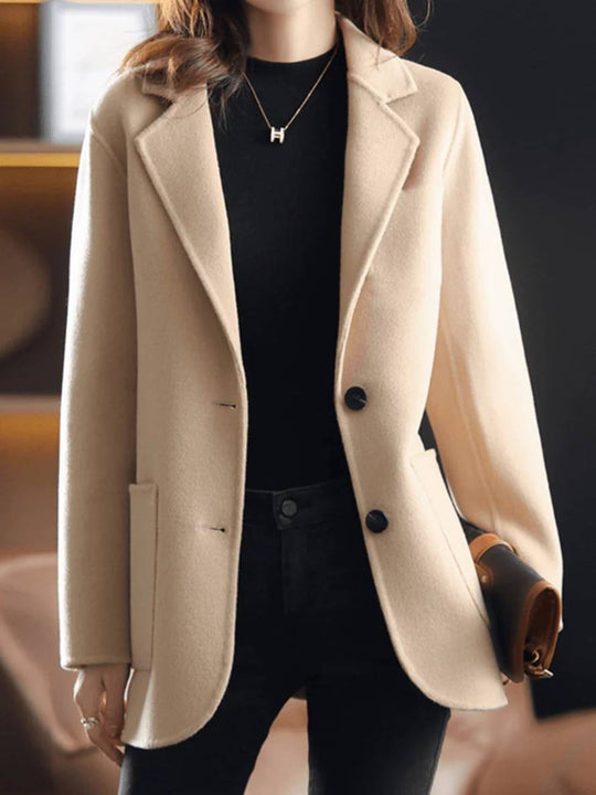 Heidi-Mode | Unifarbenes Wollmantel mit Knöpfen Taschen Reverskragen Lange Ärmel Winter Damen Eleganter Blazer Jacke