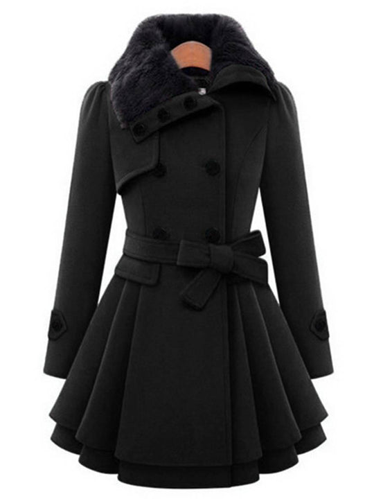 Heidi-Mode | Mantel mit Faux-Fur Doppelknopf Frauen Elegant Winter Parka