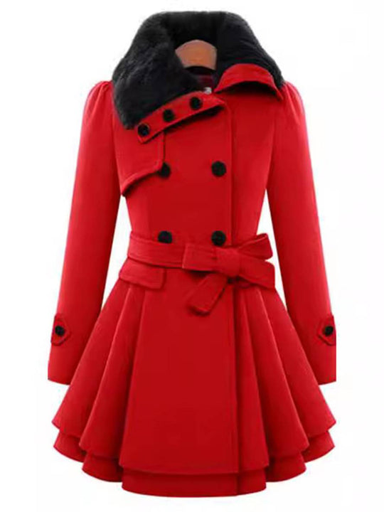 Heidi-Mode | Mantel mit Faux-Fur Doppelknopf Frauen Elegant Winter Parka