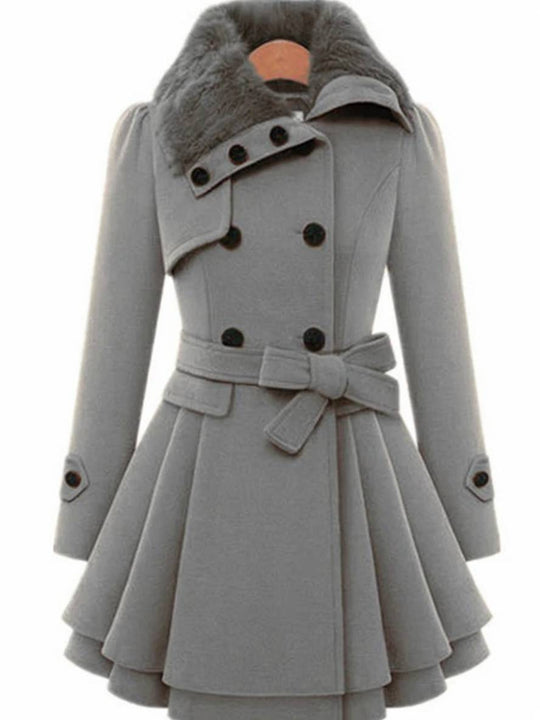 Heidi-Mode | Mantel mit Faux-Fur Doppelknopf Frauen Elegant Winter Parka