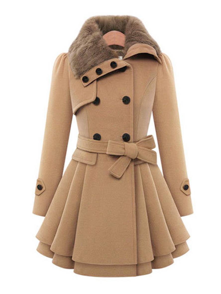 Heidi-Mode | Mantel mit Faux-Fur Doppelknopf Frauen Elegant Winter Parka