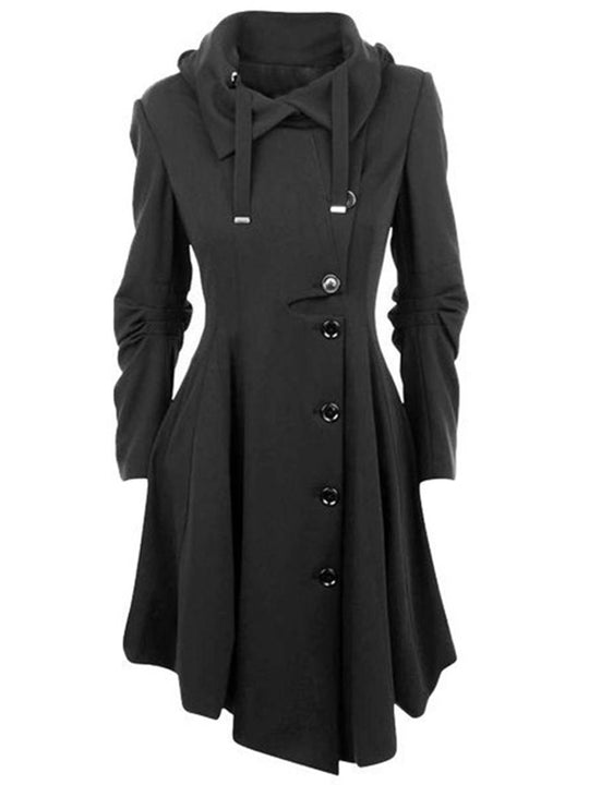 Heidi-Mode | Mittellanger Wollmantel mit Kapuze Knopf Damen Elegante Mode Jacke Umhang