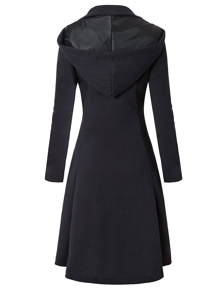 Heidi-Mode | Mittellanger Wollmantel mit Kapuze Knopf Damen Elegante Mode Jacke Umhang