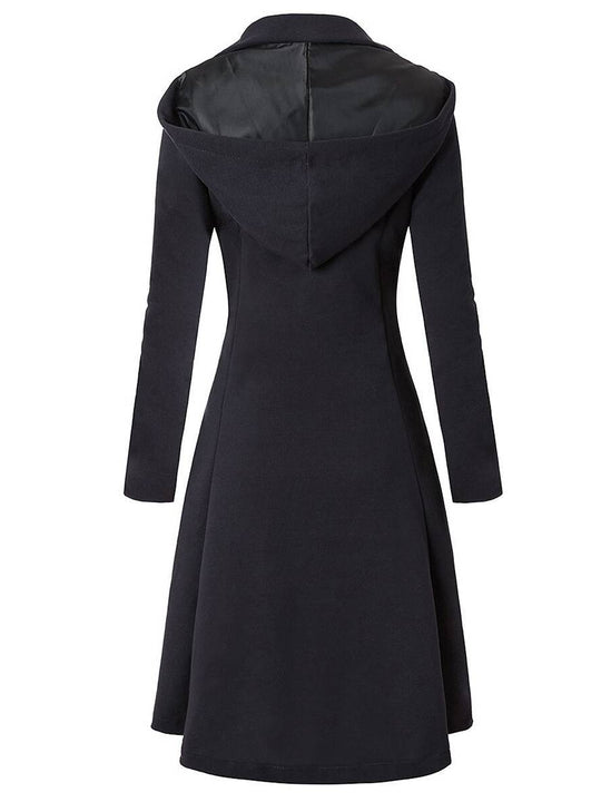 Heidi-Mode | Mittellanger Wollmantel mit Kapuze Knopf Damen Elegante Mode Jacke Umhang