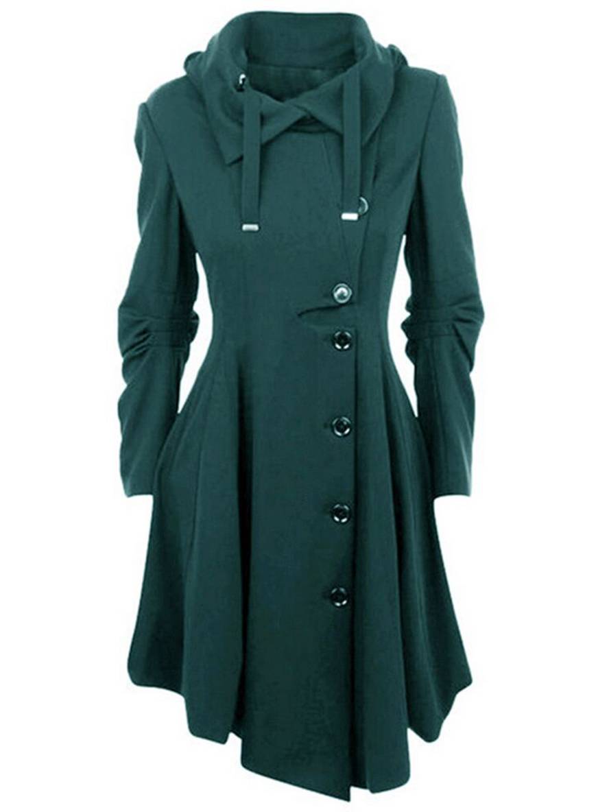 Heidi-Mode | Mittellanger Wollmantel mit Kapuze Knopf Damen Elegante Mode Jacke Umhang